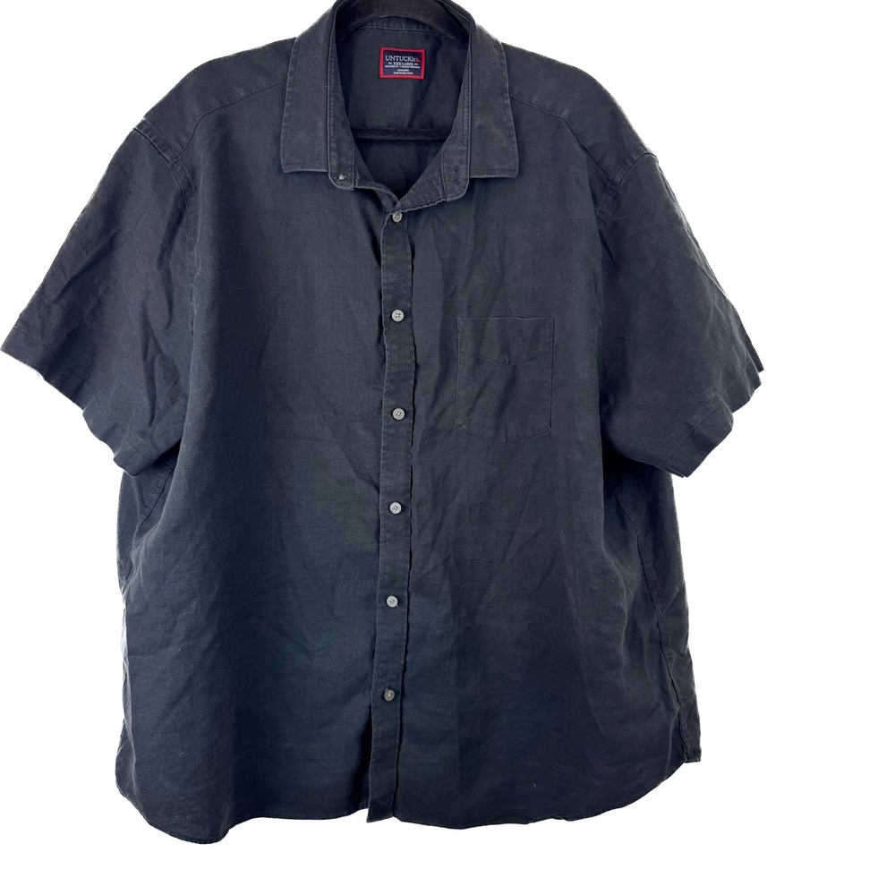 UNTUCKit Cameron Black Linen Short Sleeve Button Down Shirt Relaxed Fit XXXL 3XL